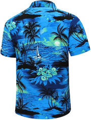 Hawaiian Shirt for Men, Unisex Summer Beach Casual Short Sleeve Button down Shirts, Printed Palmshadow Clothing