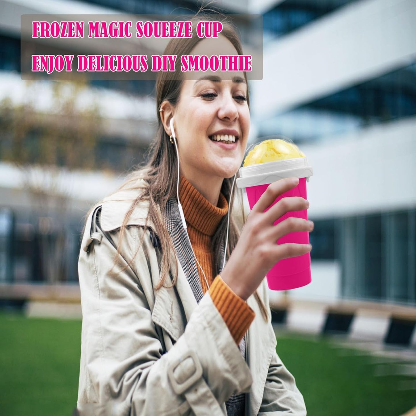 Slushie Maker Cup, Magic Quick Frozen Smoothies Cup for Homemade Milk Shake Ice Cream Maker, Cooling Cup, Double Layer Squeeze Slushy Maker Cup, Birthday Gifts for Friends,Family(Pink)