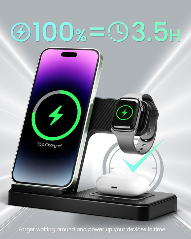 Wireless Charger Iphone Charging Station: 3 in 1 Charger Stand Multiple Devices for Apple - Iphone 16E 16 15 14 Pro Max 13 12 11 - Watch 10 9 8 7 6 5 4 3 2 SE and Ultra Series - Airpods 4 3 2 Pro