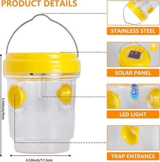 3 Pack Wasp Traps Outdoor Hanging, Solar Bee Trap for Outside, Hornet Traps, Bee Wasp Catcher outside Garden