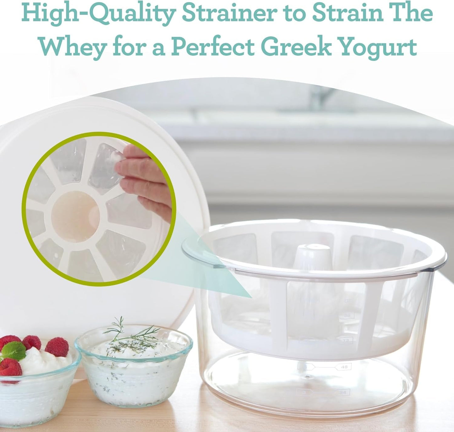 GY50 Greek Yogurt Maker with Ultra Fine Mesh Strainer Basket, BPA Free, Patented Greek Yogurt Strainer for Homemade Greek Yogurt (White)