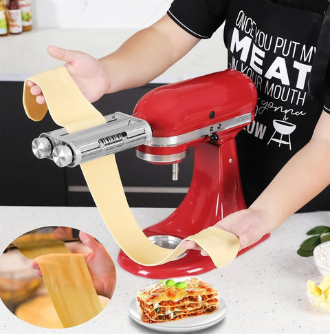 Pasta Maker Attachment 3 in 1 Set for Kitchenaid Mixers plus Hub Knob Screw Accessory Included Dough Sheet Roller, Spaghetti & Fettuccine Cutters and Cleaning Brush