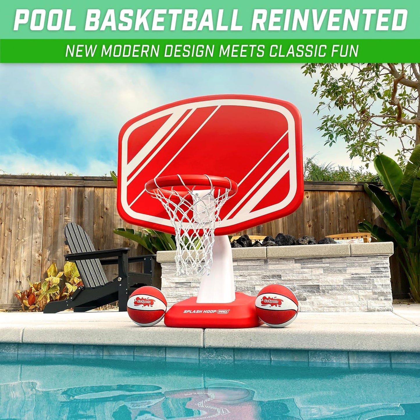 Splash Hoop PRO - Choose Your Color - Swimming Pool Basketball Game, Includes Poolside Water Basketball Hoop, 2 Balls and Pump