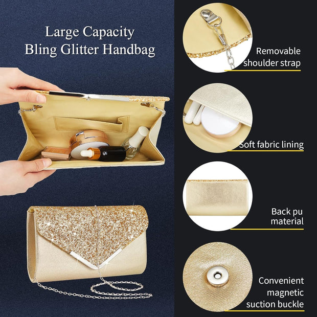5 Pcs Purse Rhinestone Jewelry Set Prom Jewelry Rhinestone Clutch Purse Necklace Earrings Bracelets for Women Bride
