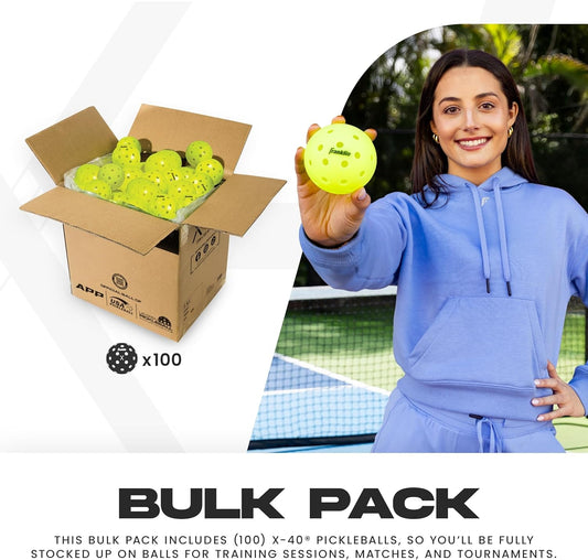 X-40 Outdoor Pickleballs - Official Ball of USA Pickleball, APP Tour + Pickleball US Open - 3 Packs, 12 Packs, 36 Pickleball Buckets, 50, 100 + 400 Bulk Packs of Regulation Pickleballs