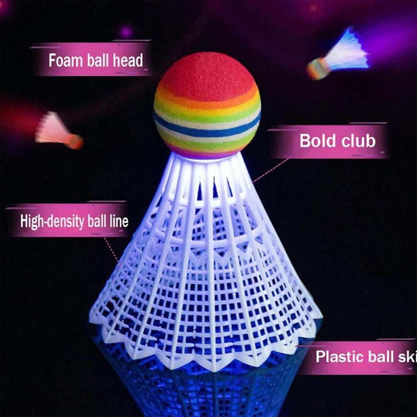 Led Light-Up Oversized Badminton Set with 2 Player Grip Tapes Badminton Racket 2/4 PCS Light-Up Shuttlecocks, Family Entertainment Outdoor Night Light Training LED Badminton Racket Sets Sport