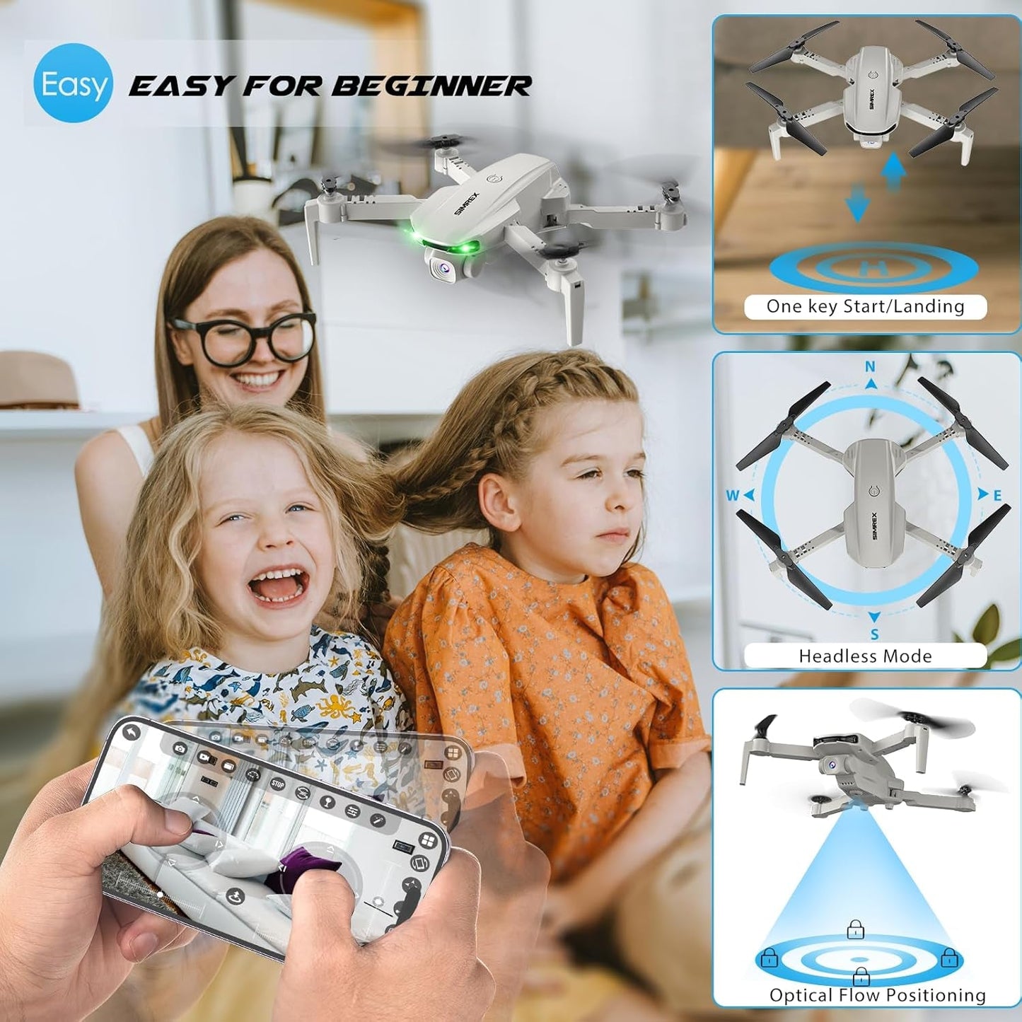 Drone with Camera 1080P for Kids and Adults, RC Quadcopter with Altitude Hold, Mini Drone with One Key Start, Waypoint Fly, Headless Mode, 3D Flip, 3 Speeds, Remote Control Drone for Beginners