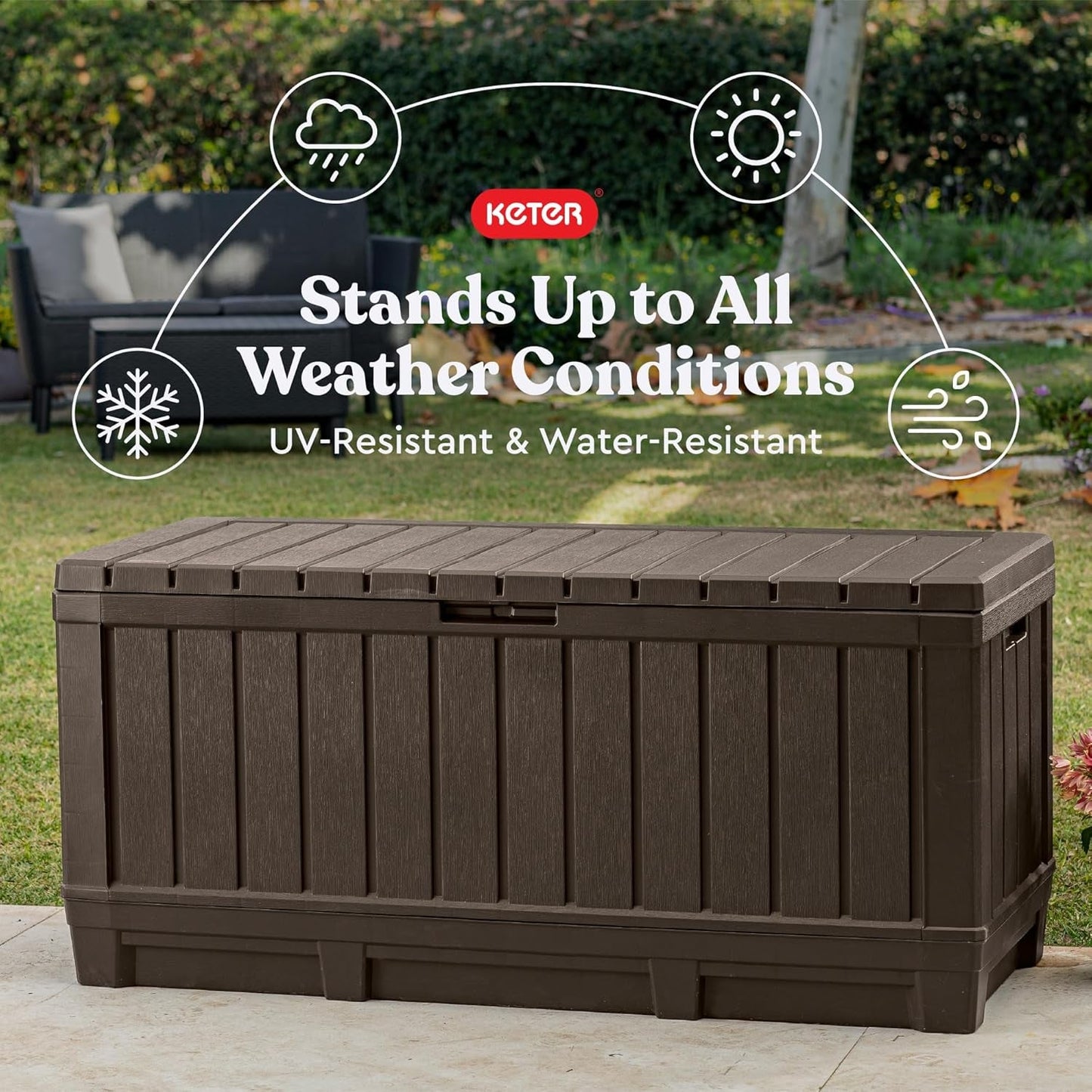 Kentwood 92 Gallon Resin Deck Box-Organization and Storage for Patio Storage Box Outdoor Cushions, Throw Pillows, Garden Tools and Pool Floats, Brown