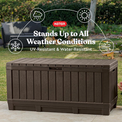 Kentwood 92 Gallon Resin Deck Box-Organization and Storage for Patio Storage Box Outdoor Cushions, Throw Pillows, Garden Tools and Pool Floats, Brown