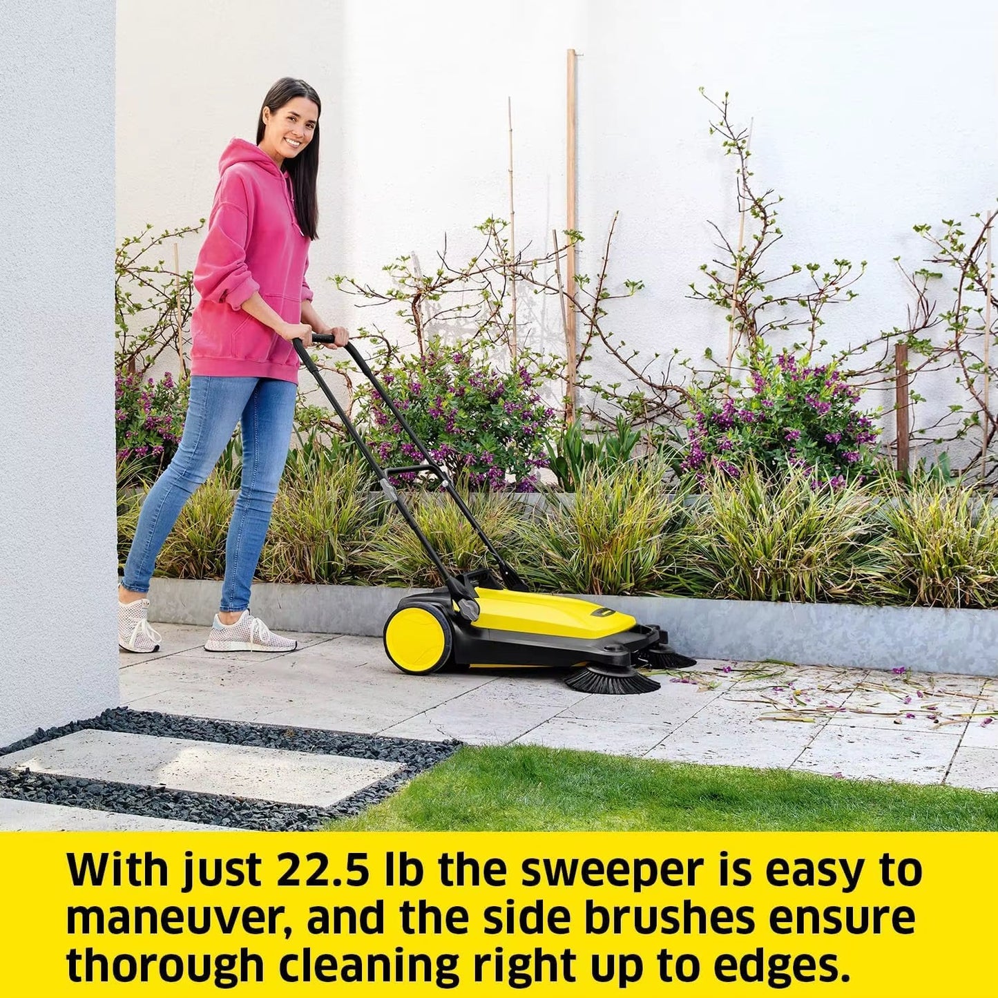 S 4 Twin Walk-Behind Outdoor Hand Push Sweeper - 5.25 Gallon Capacity - 26.8" Sweeping Width - Sweeps up to 26,000 Ft²/Hour,Yell
