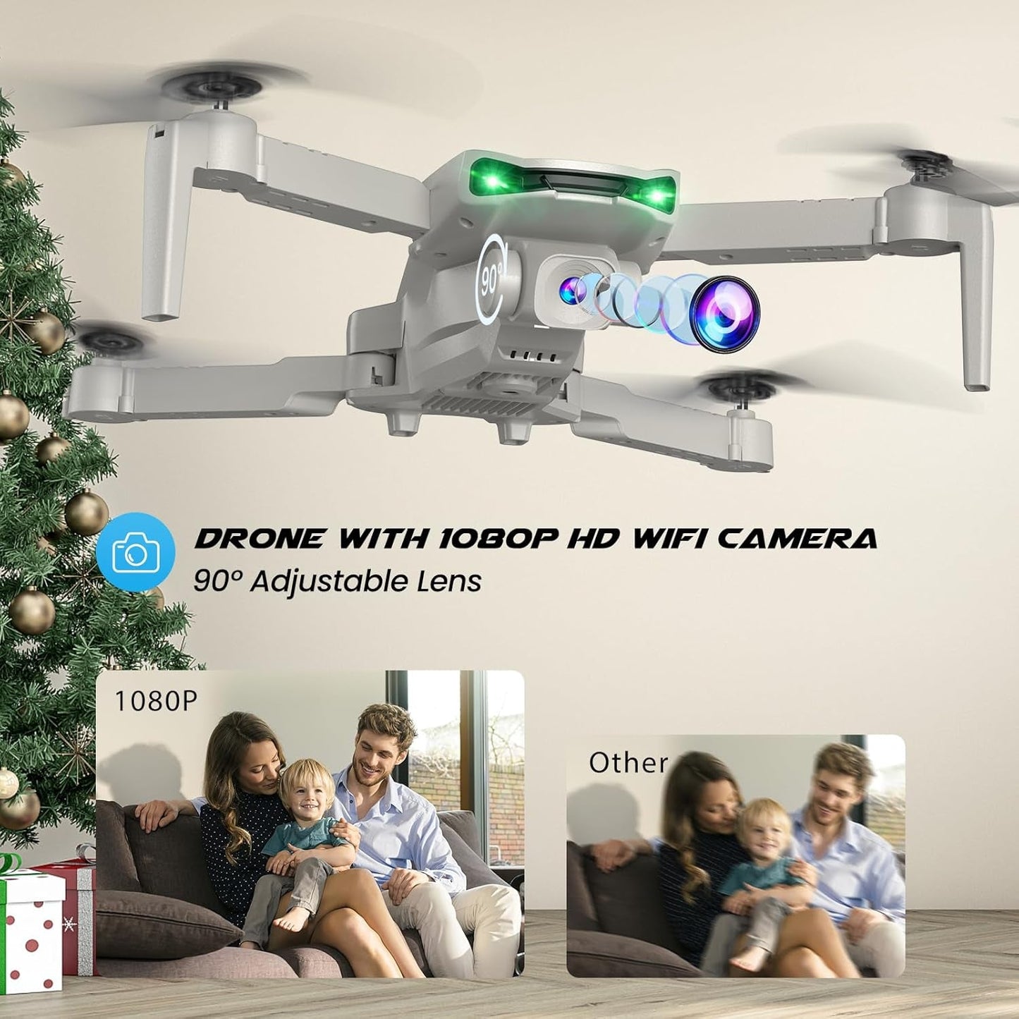 Drone with Camera 1080P for Kids and Adults, RC Quadcopter with Altitude Hold, Mini Drone with One Key Start, Waypoint Fly, Headless Mode, 3D Flip, 3 Speeds, Remote Control Drone for Beginners