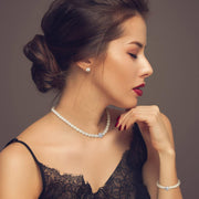 Pearl Rhinestone Jewelry Set for Women Pearl Necklace Bracelet Earrings for Wedding Birthday Bridal Shower Tea Party
