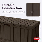 Kentwood 92 Gallon Resin Deck Box-Organization and Storage for Patio Storage Box Outdoor Cushions, Throw Pillows, Garden Tools and Pool Floats, Brown