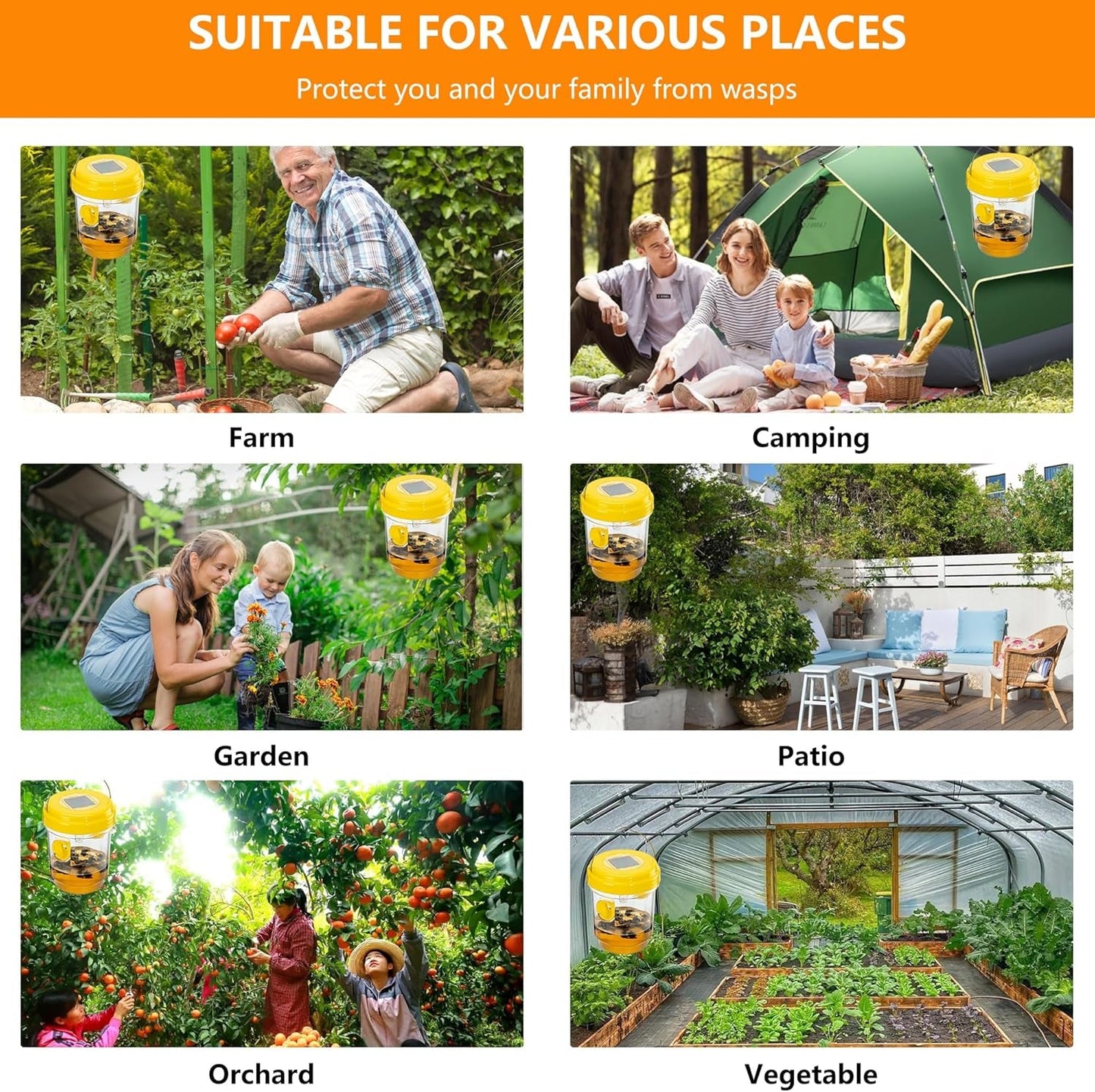 3 Pack Wasp Traps Outdoor Hanging, Solar Bee Trap for Outside, Hornet Traps, Bee Wasp Catcher outside Garden