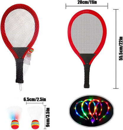 Led Light-Up Oversized Badminton Set with 2 Player Grip Tapes Badminton Racket 2/4 PCS Light-Up Shuttlecocks, Family Entertainment Outdoor Night Light Training LED Badminton Racket Sets Sport