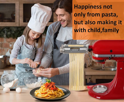 Pasta Maker Attachment 3 in 1 Set for Kitchenaid Mixers plus Hub Knob Screw Accessory Included Dough Sheet Roller, Spaghetti & Fettuccine Cutters and Cleaning Brush