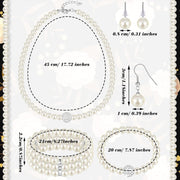 Pearl Rhinestone Jewelry Set for Women Pearl Necklace Bracelet Earrings for Wedding Birthday Bridal Shower Tea Party