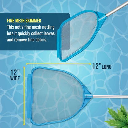 Pool and Spa Skimmer Net with Pole, Handheld Fine Mesh Pool Skimmer Net - Hand Held Spa, Hot Tub, Pond Cleaning - Step-Up 32" to 5 Feet Long, Leaf Netting, Scoop Skim Leaves & Debris