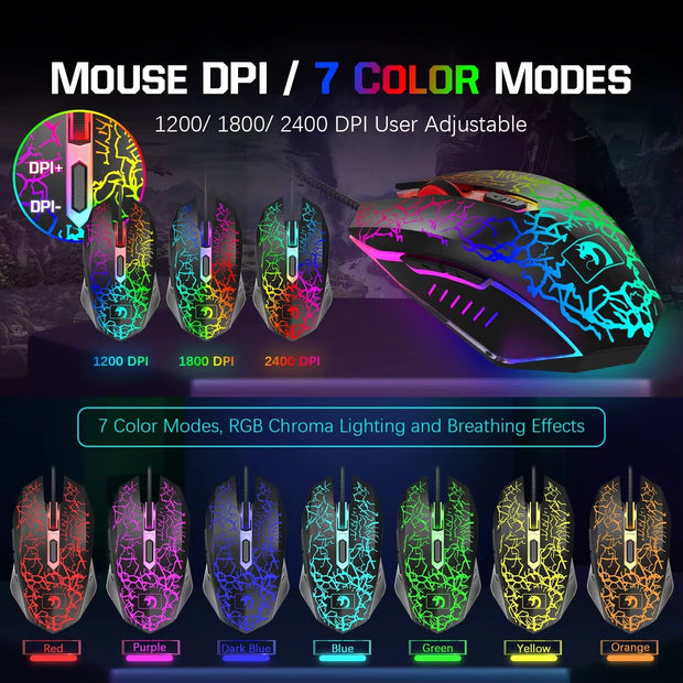 MANBASNAKE T11 Wired Gaming Keyboard and Mouse Headset Combo,Rainbow LED Backlit Wired Keyboard